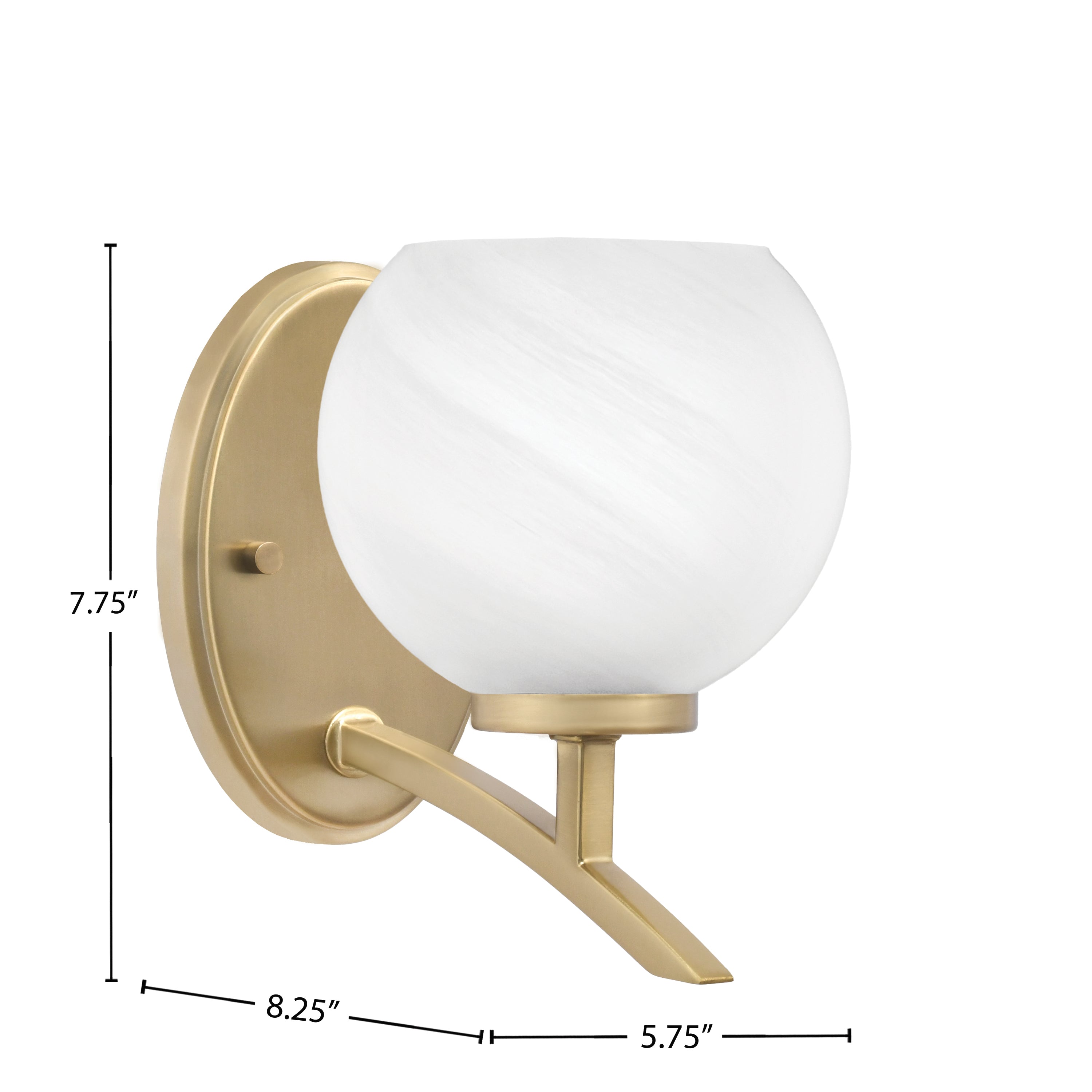 Kurve One Light Wall Sconce in New Age Brass with 5.75" White Marble Shade