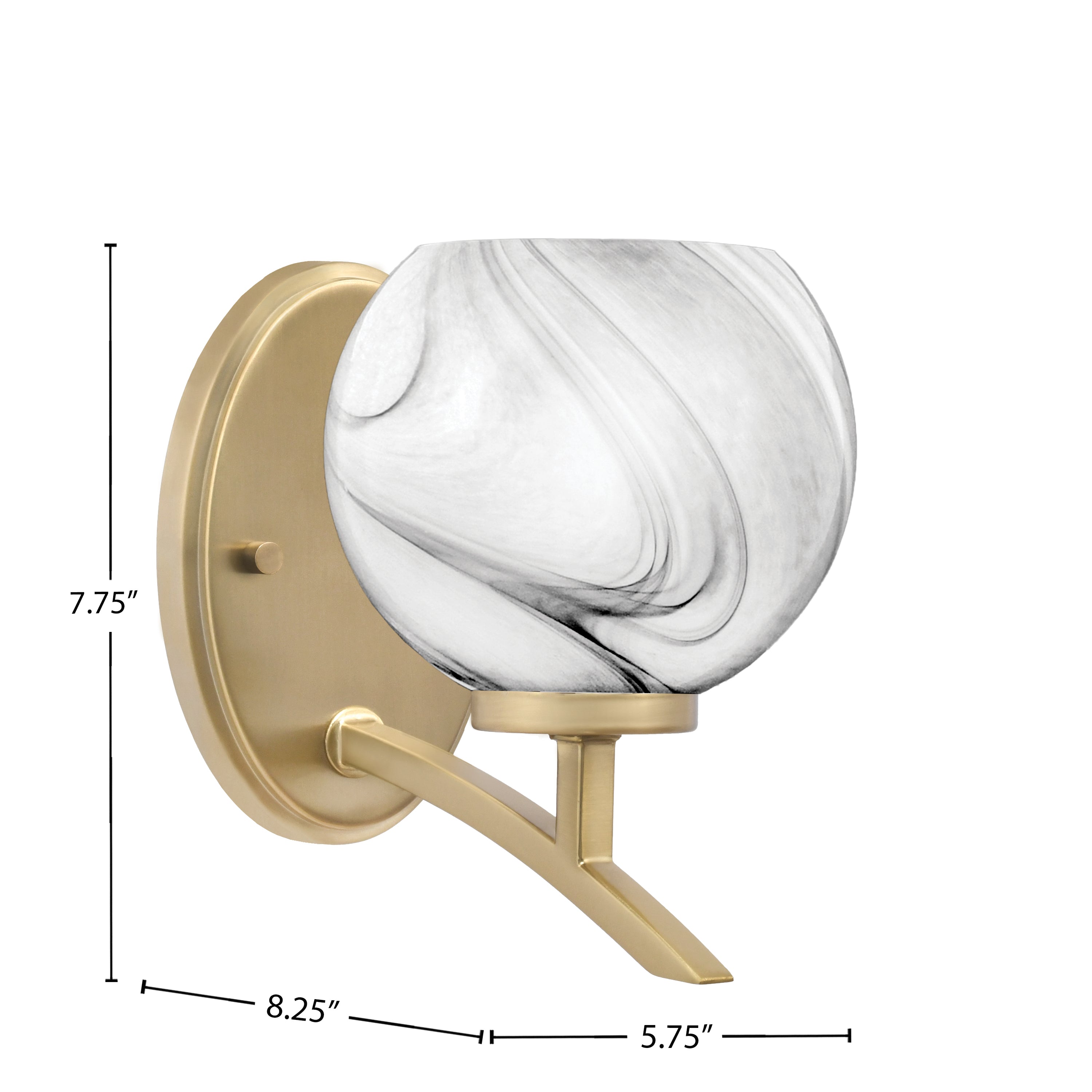 Kurve One Light Wall Sconce in New Age Brass with 5.75" Onyx Swirl Shade