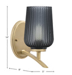 Kurve One Light Wall Sconce in New Age Brass with 5" Smoke Textured Shade