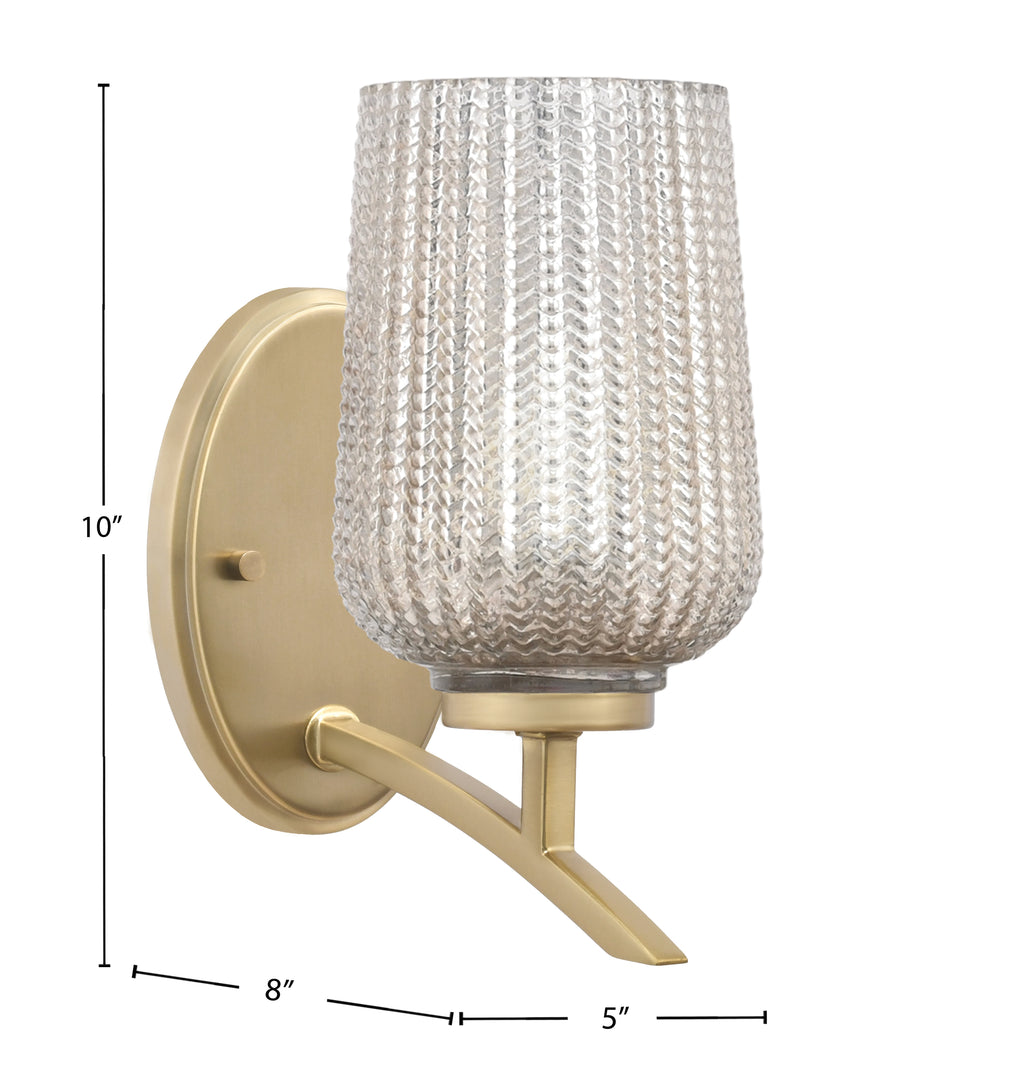 Kurve One Light Wall Sconce in New Age Brass with 5" Silver Textured Shade