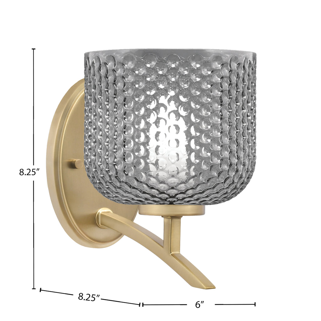 Kurve One Light Wall Sconce in New Age Brass with 6" Smoke Textured Shade