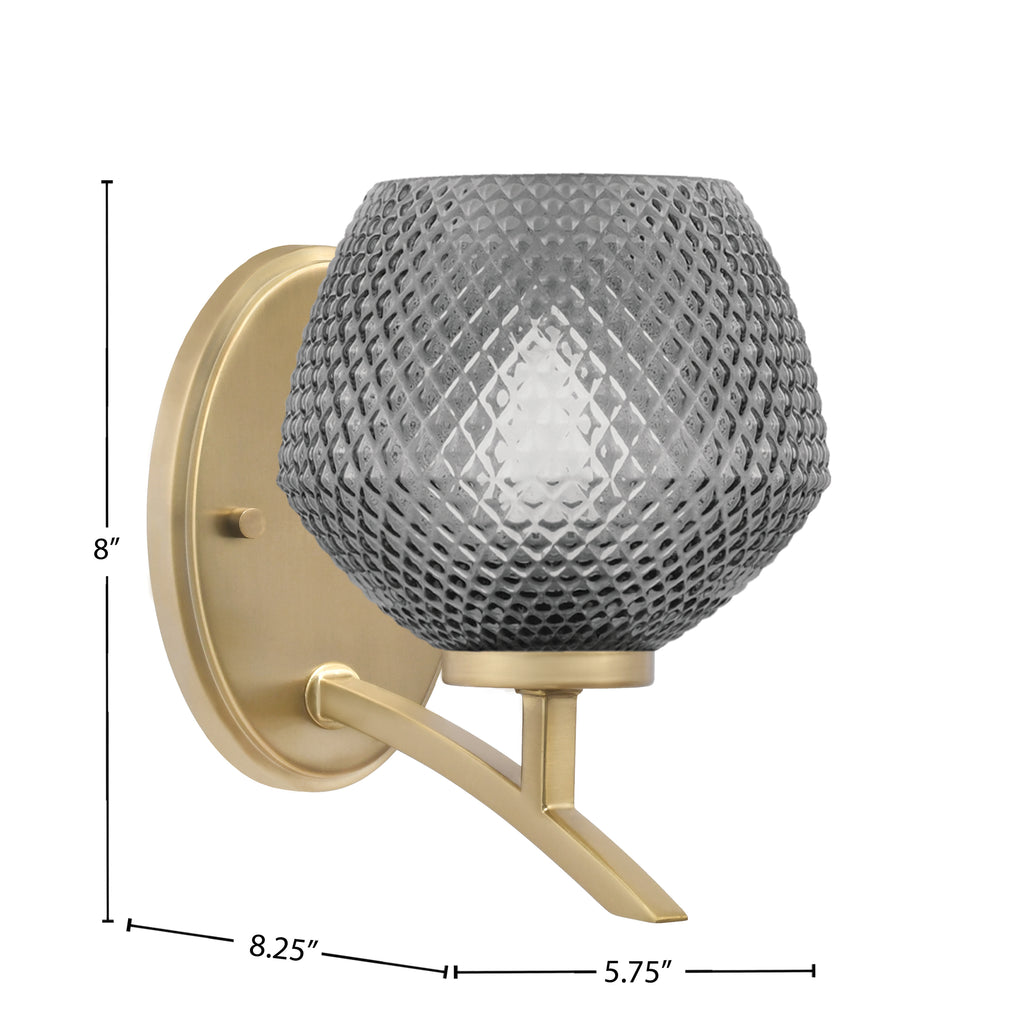 Kurve One Light Wall Sconce in New Age Brass with 6" Smoke Textured Shade
