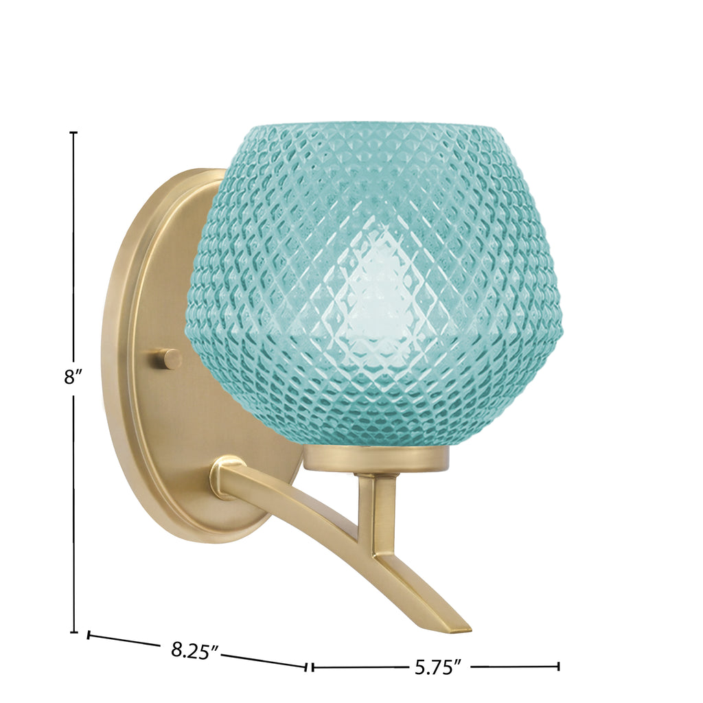 Kurve One Light Wall Sconce in New Age Brass with 6" Turquoise Textured Shade