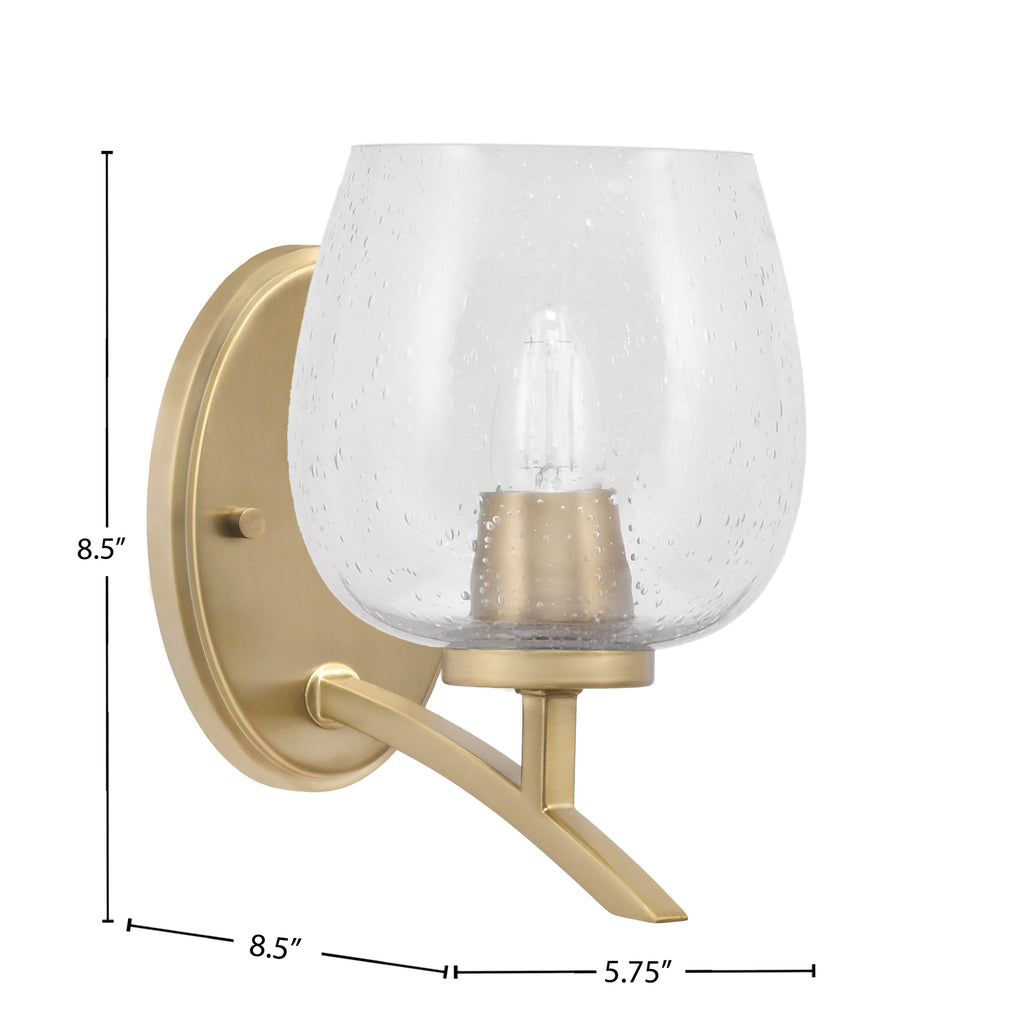 Kurve One Light Wall Sconce in New Age Brass with 6" Clear Bubble Shade