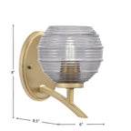 Kurve One Light Wall Sconce in New Age Brass with 6" Smoke Ribbed Shade
