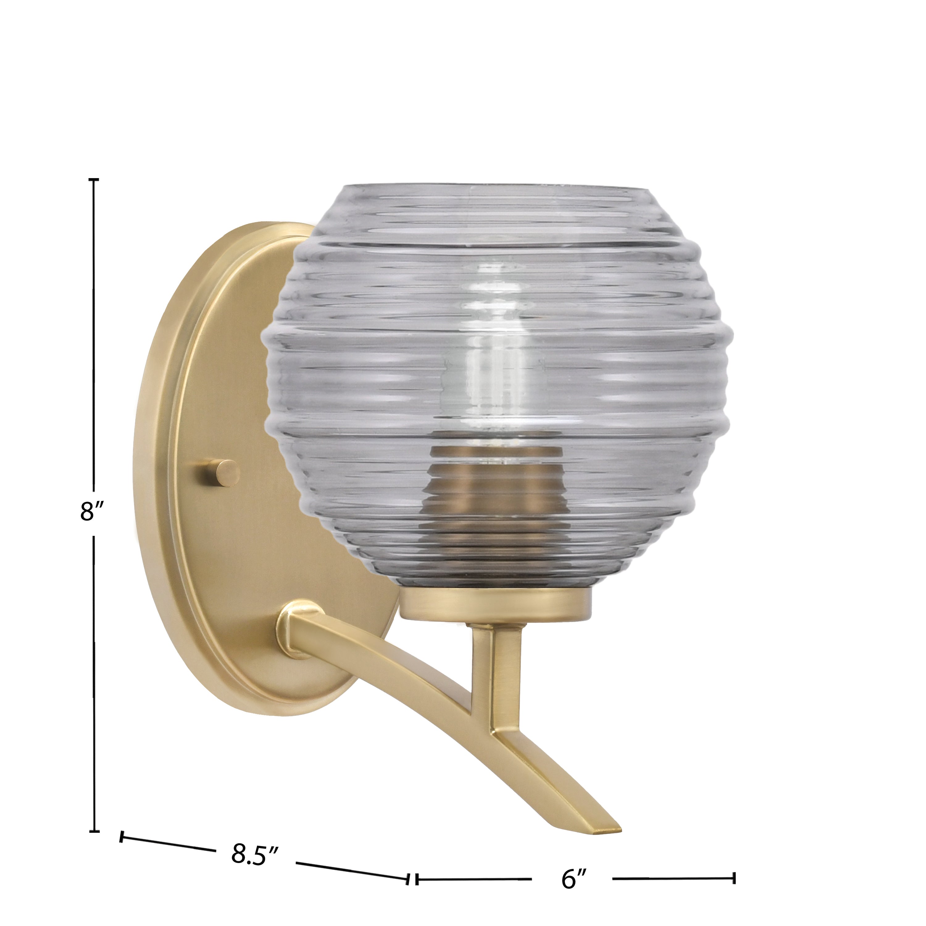 Kurve One Light Wall Sconce in New Age Brass with 6" Smoke Ribbed Shade