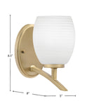 Kurve One Light Wall Sconce in New Age Brass with 5" White Linen Shade