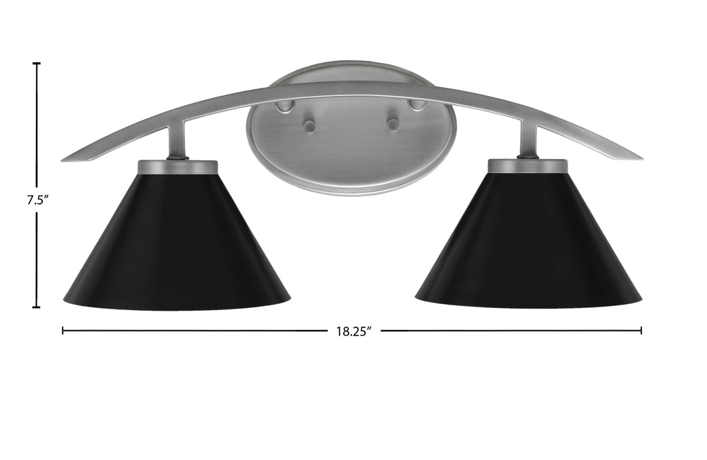 Kurve Two Light Bath Bar in Graphite with 7" Matte Black Cone Metal Shade Shade