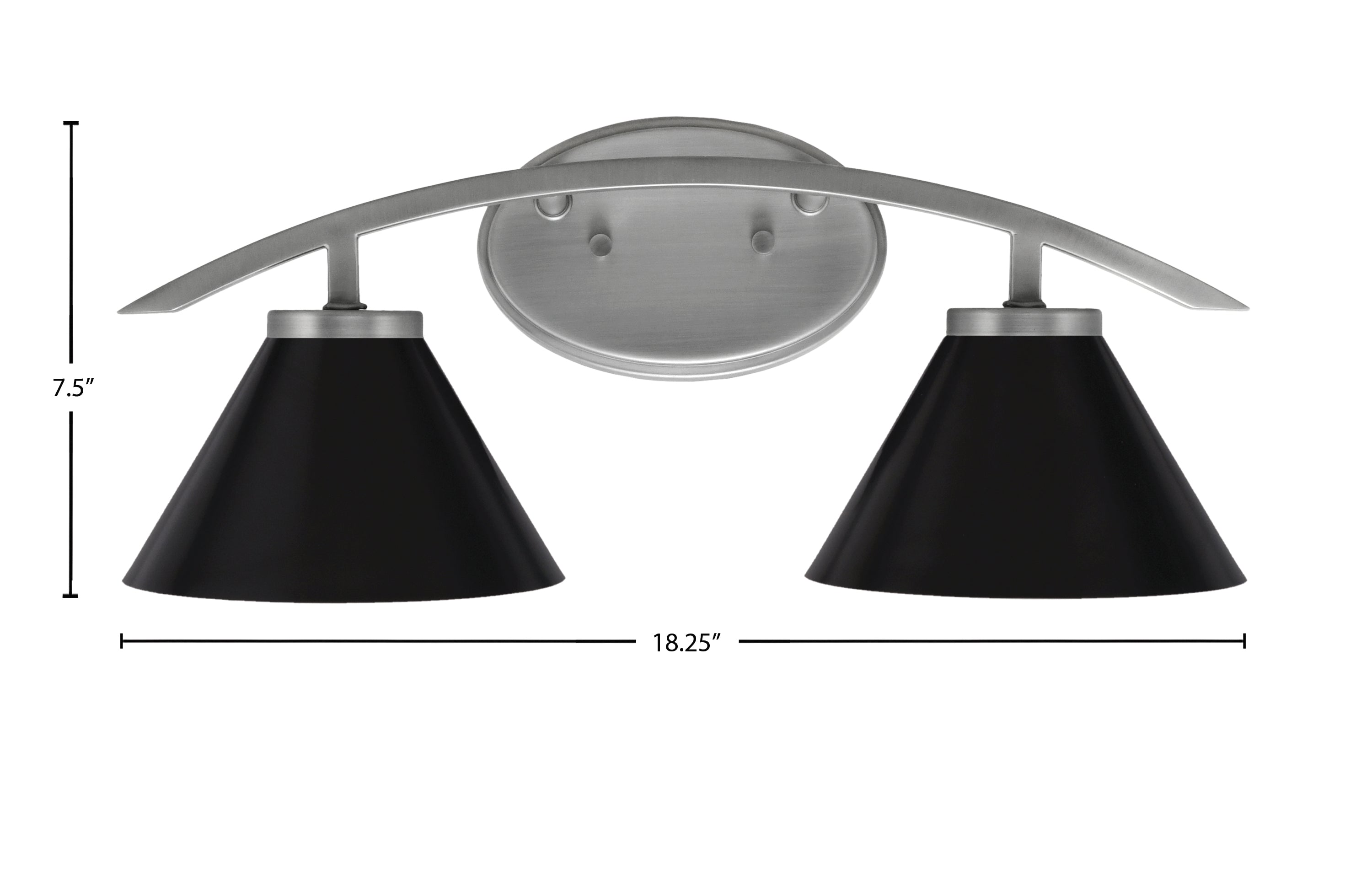 Kurve Two Light Bath Bar in Graphite with 7" Matte Black Cone Metal Shade Shade