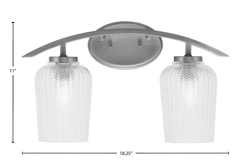 Kurve Two Light Bath Bar in Graphite with 5" Clear Textured Shade