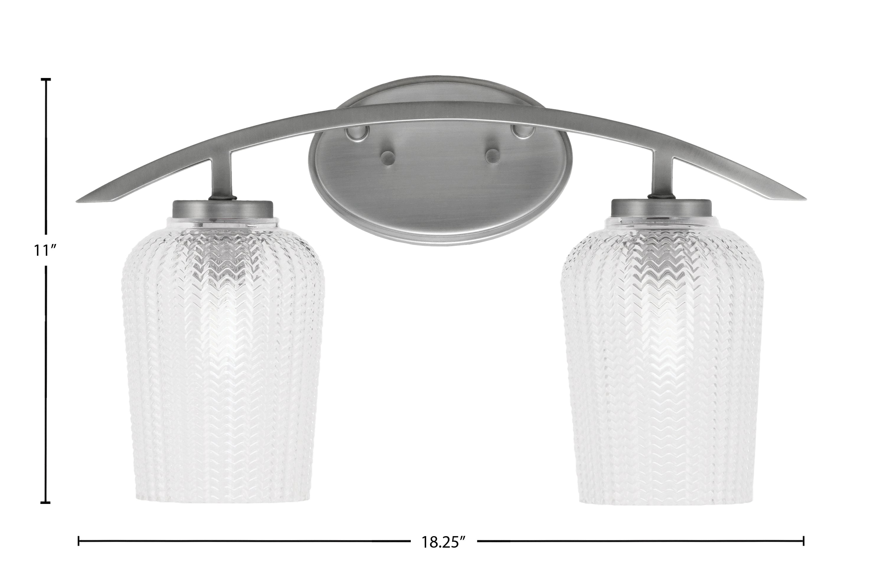 Kurve Two Light Bath Bar in Graphite with 5" Clear Textured Shade