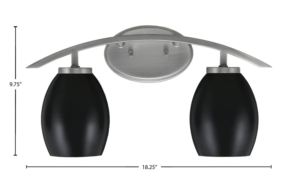 Kurve Two Light Bath Bar in Graphite with 5" Matte Black Oval Metal Shade Shade
