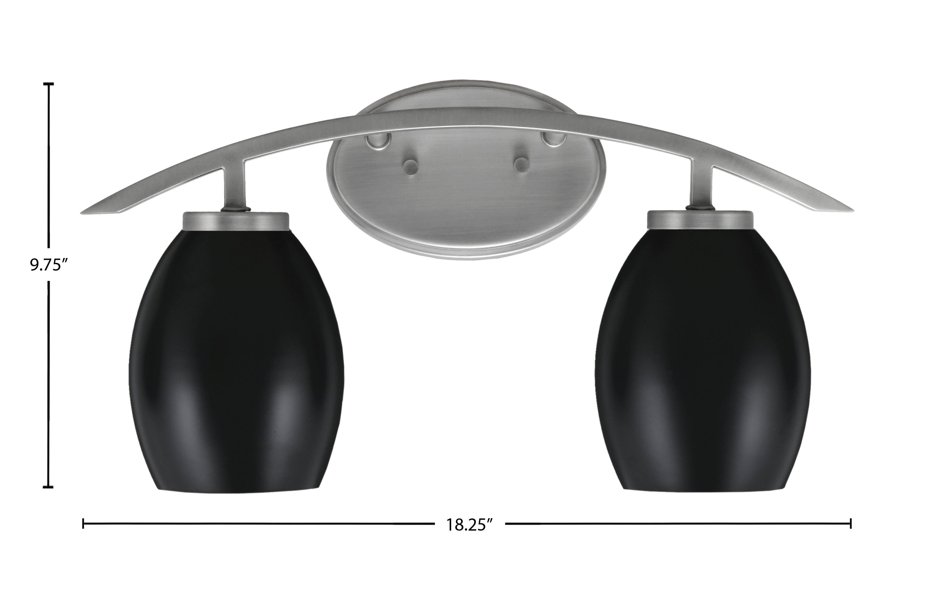 Kurve Two Light Bath Bar in Graphite with 5" Matte Black Oval Metal Shade Shade