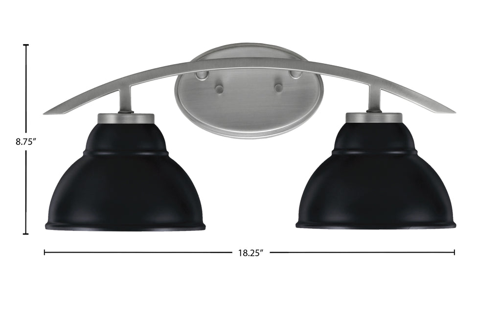 Kurve Two Light Bath Bar in Graphite with 7" Matte Black Double Bubble Metal Shade Shade