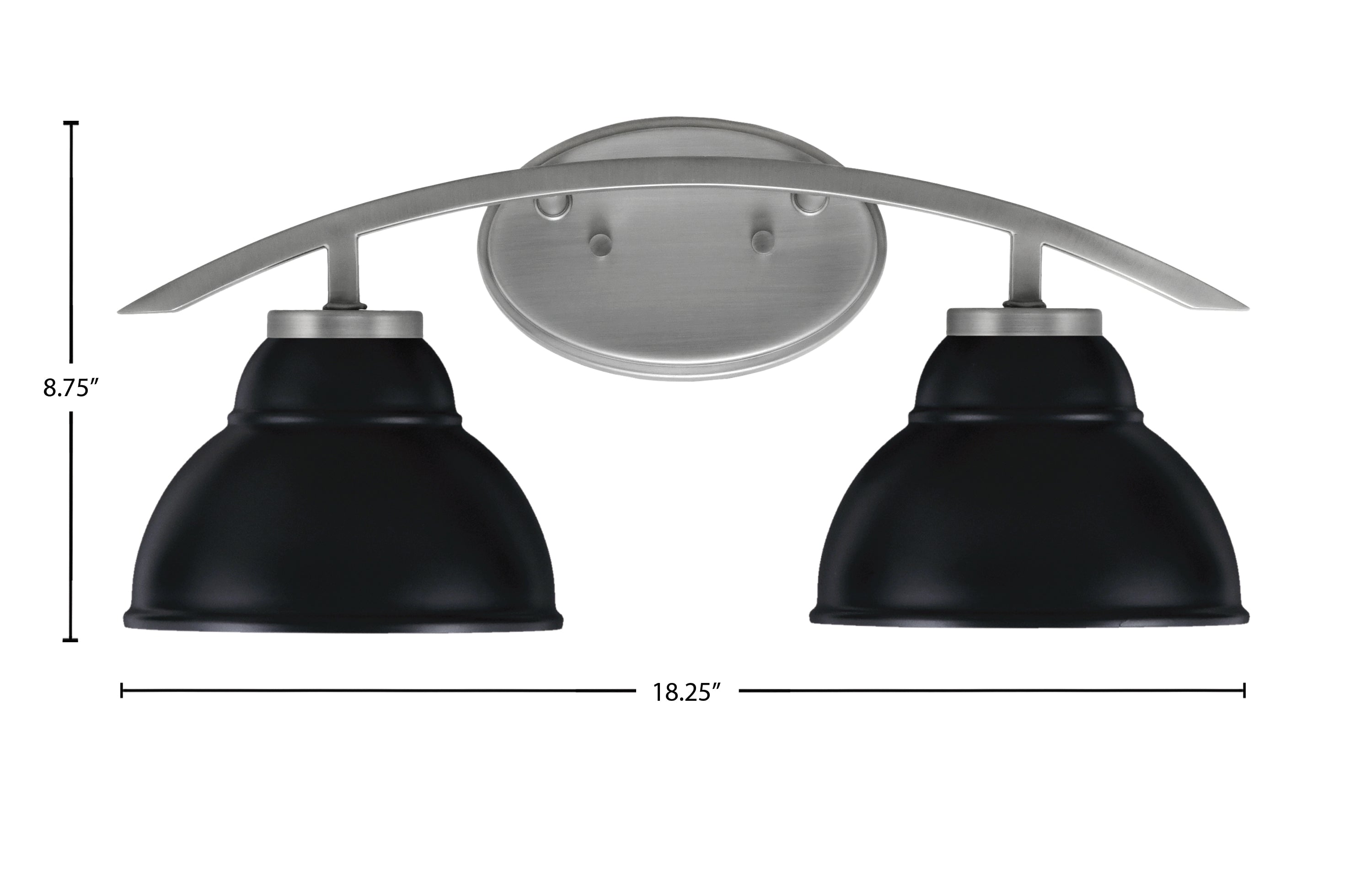 Kurve Two Light Bath Bar in Graphite with 7" Matte Black Double Bubble Metal Shade Shade