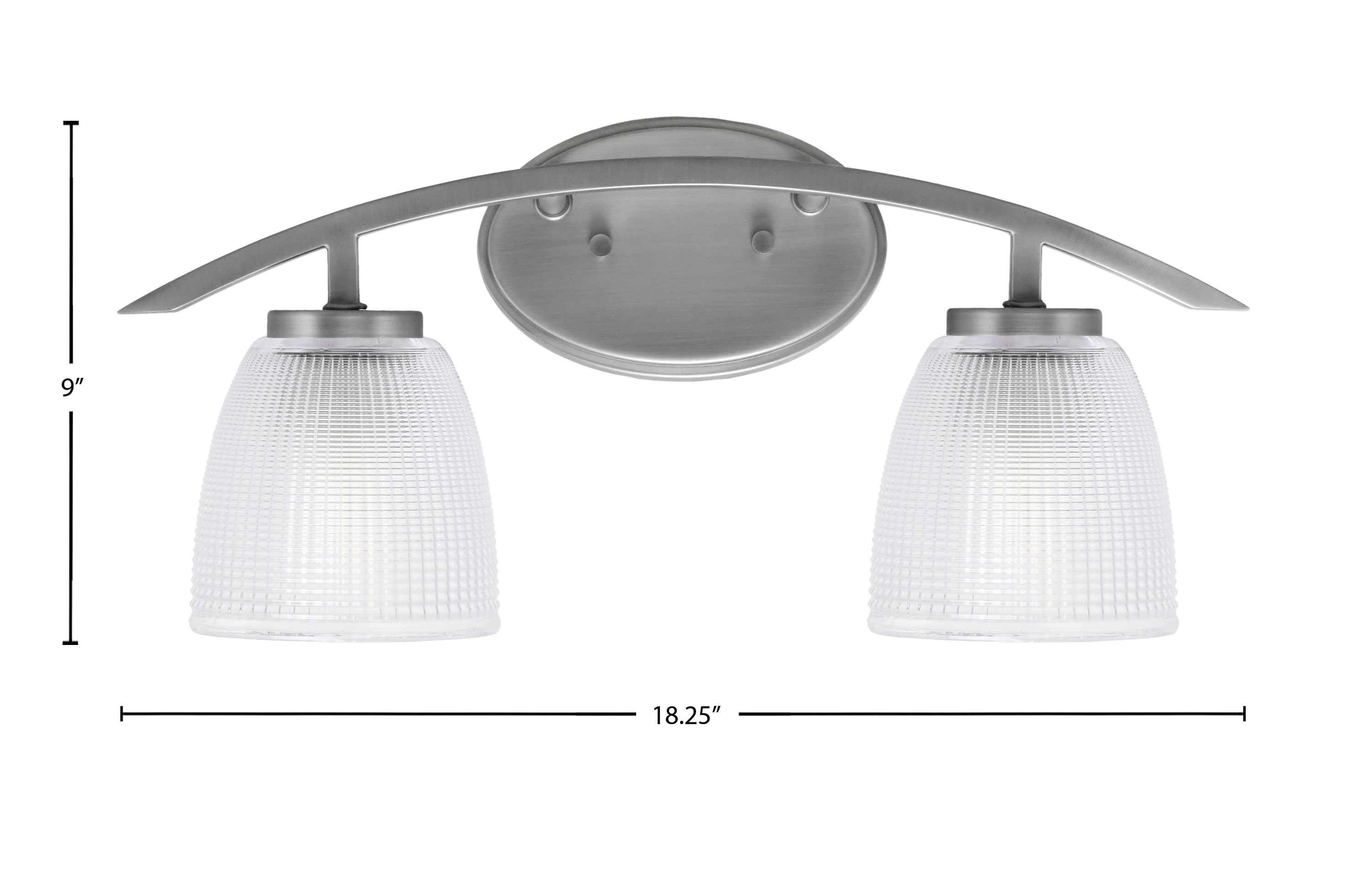 Kurve Two Light Bath Bar in Graphite with 5" Clear Ribbed Shade