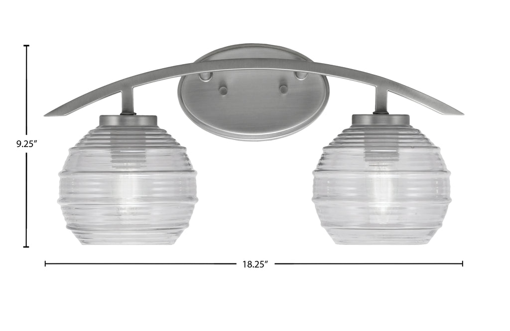 Kurve Two Light Bath Bar in Graphite with 6" Clear Ribbed Shade