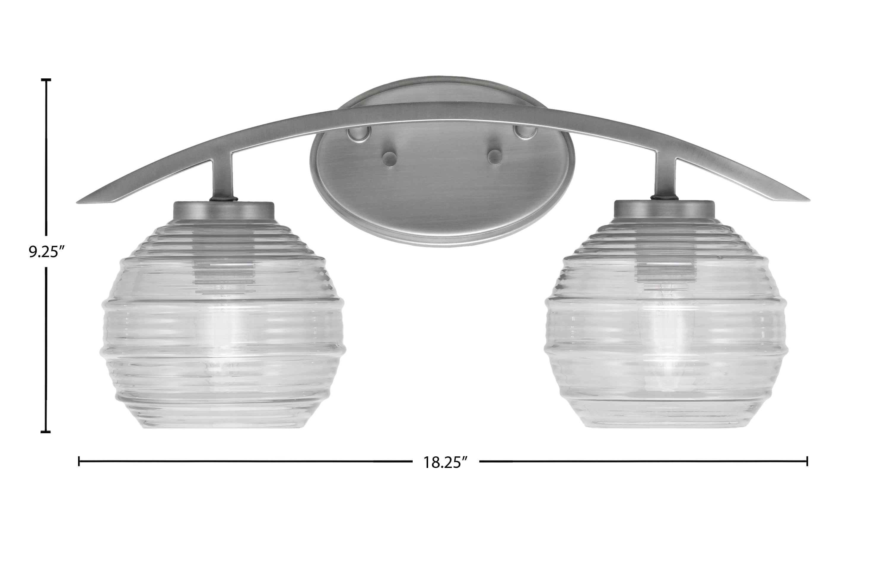 Kurve Two Light Bath Bar in Graphite with 6" Clear Ribbed Shade