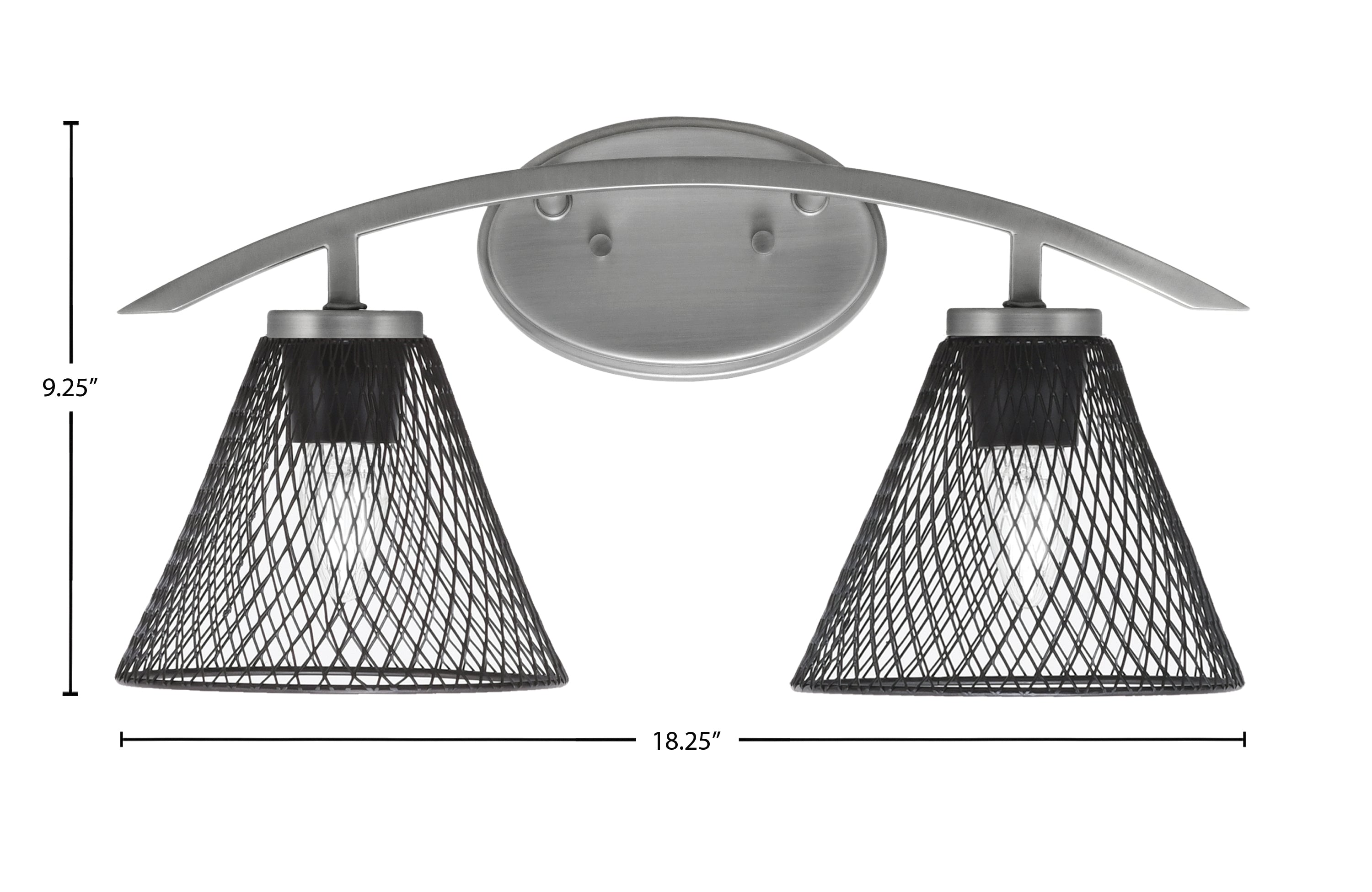Kurve Two Light Bath Bar in Graphite with 7" Matte Black Cone Mesh Metal Shade Shade