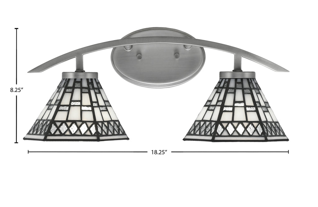 Kurve Two Light Bath Bar in Graphite with 7" Pewter Art Glass Shade