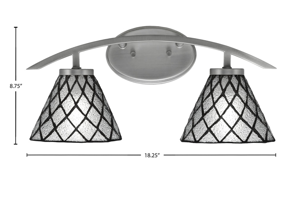 Kurve Two Light Bath Bar in Graphite with 7" Diamond Ice Art Glass Shade