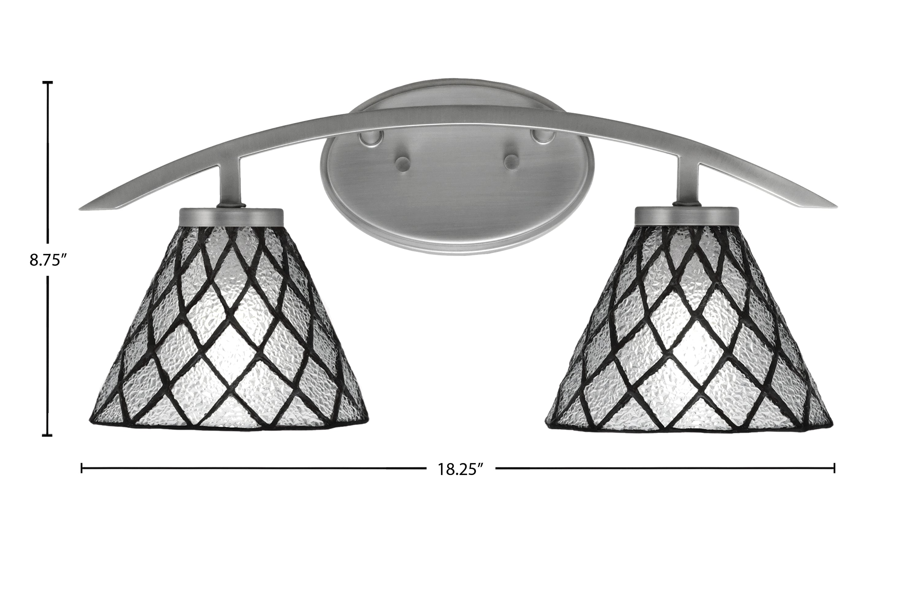 Kurve Two Light Bath Bar in Graphite with 7" Diamond Ice Art Glass Shade