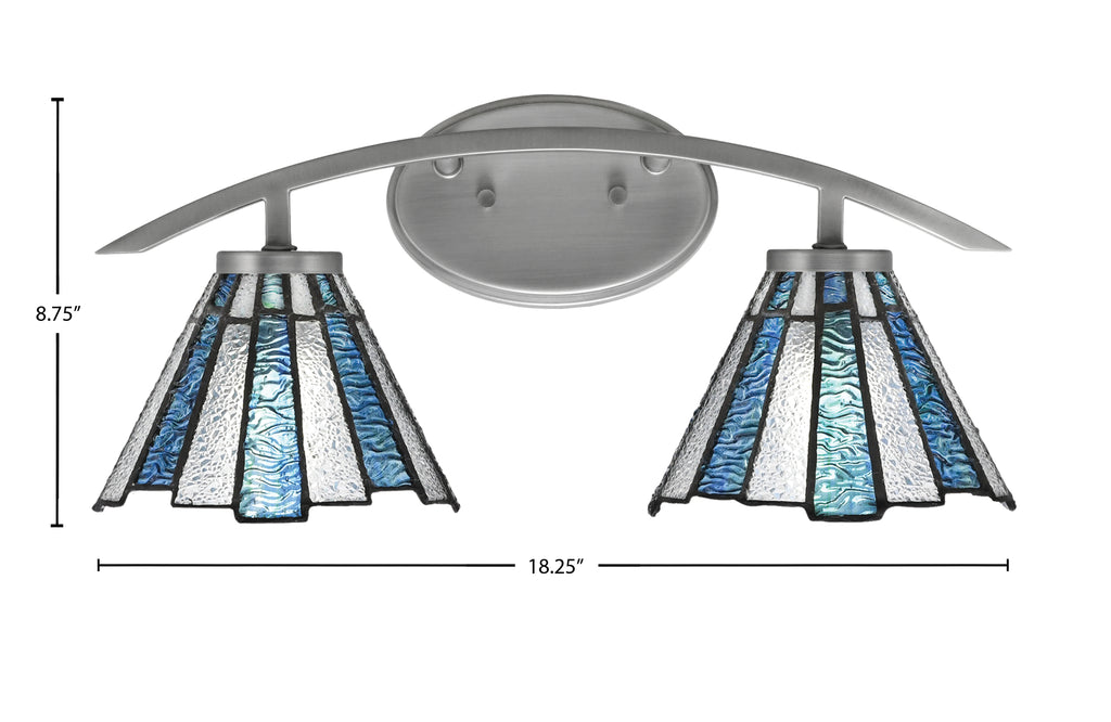 Kurve Two Light Bath Bar in Graphite with 7" Sea Ice Art Glass Shade