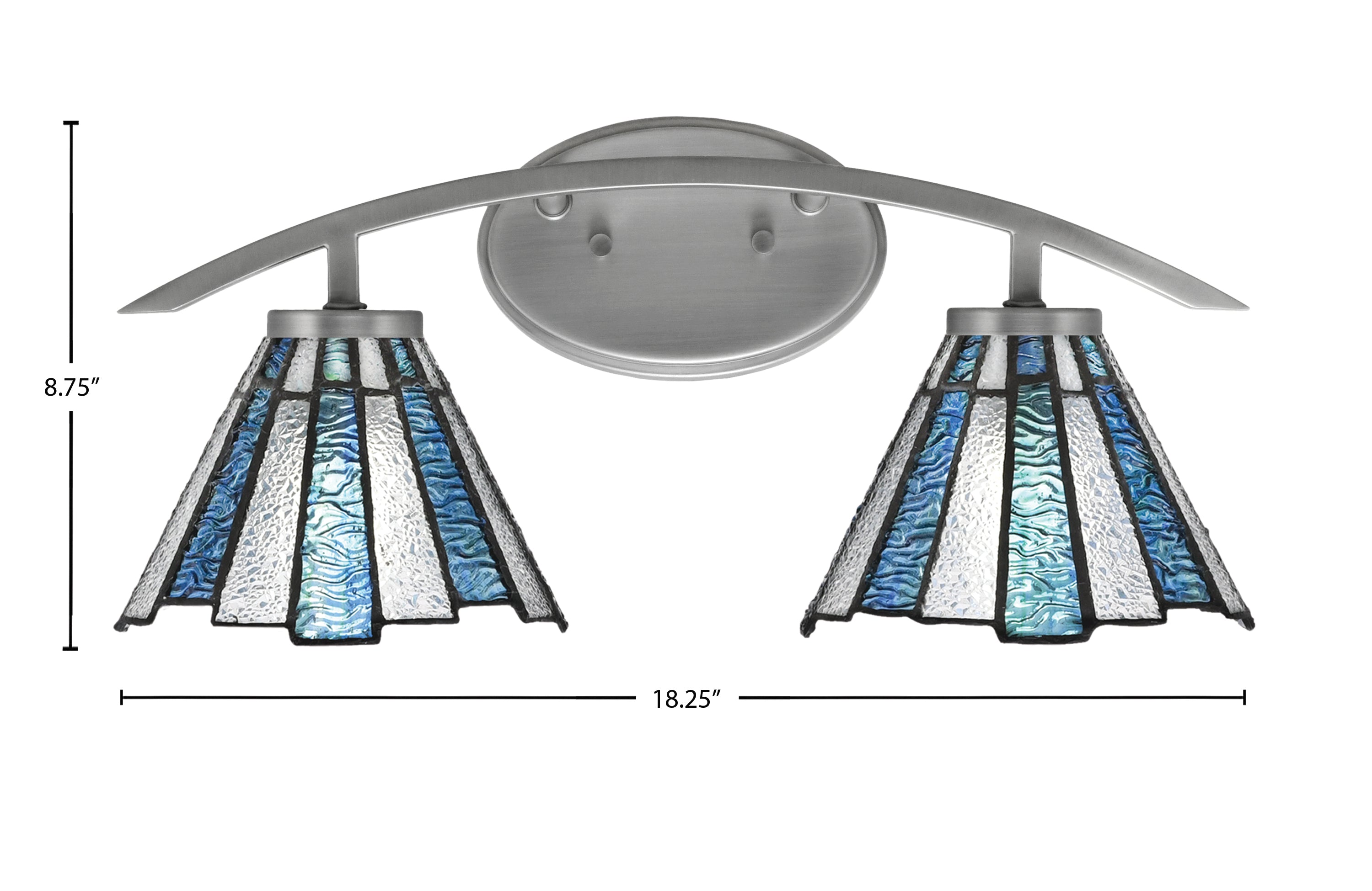 Kurve Two Light Bath Bar in Graphite with 7" Sea Ice Art Glass Shade
