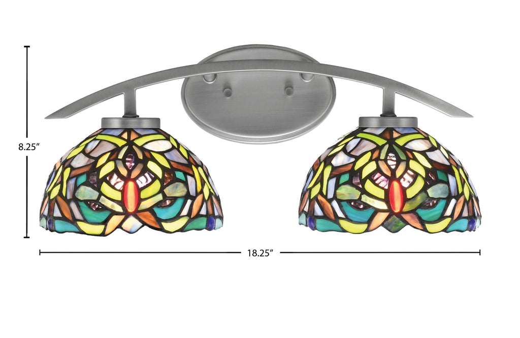Kurve Two Light Bath Bar in Graphite with 7" Kaleidoscope Art Glass Shade