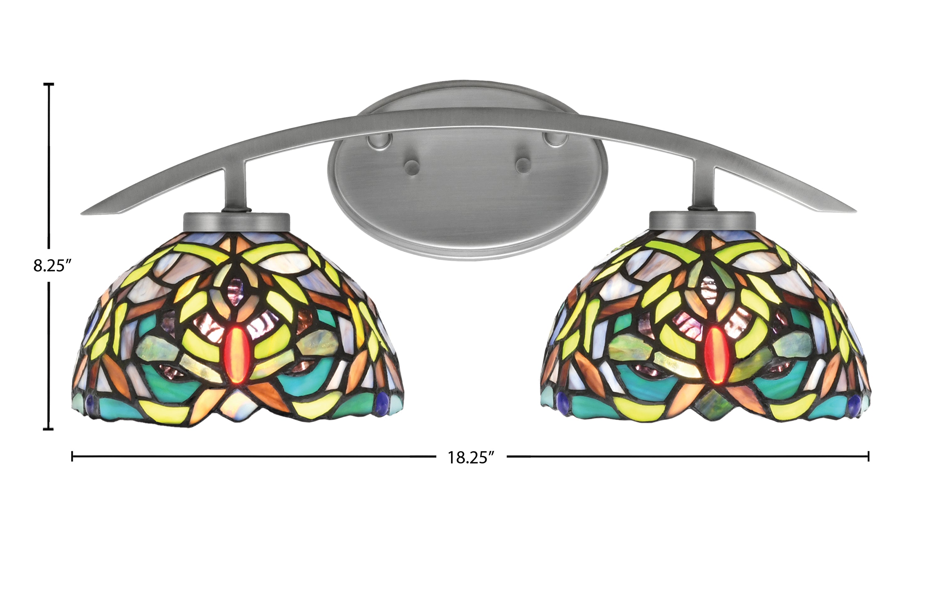 Kurve Two Light Bath Bar in Graphite with 7" Kaleidoscope Art Glass Shade