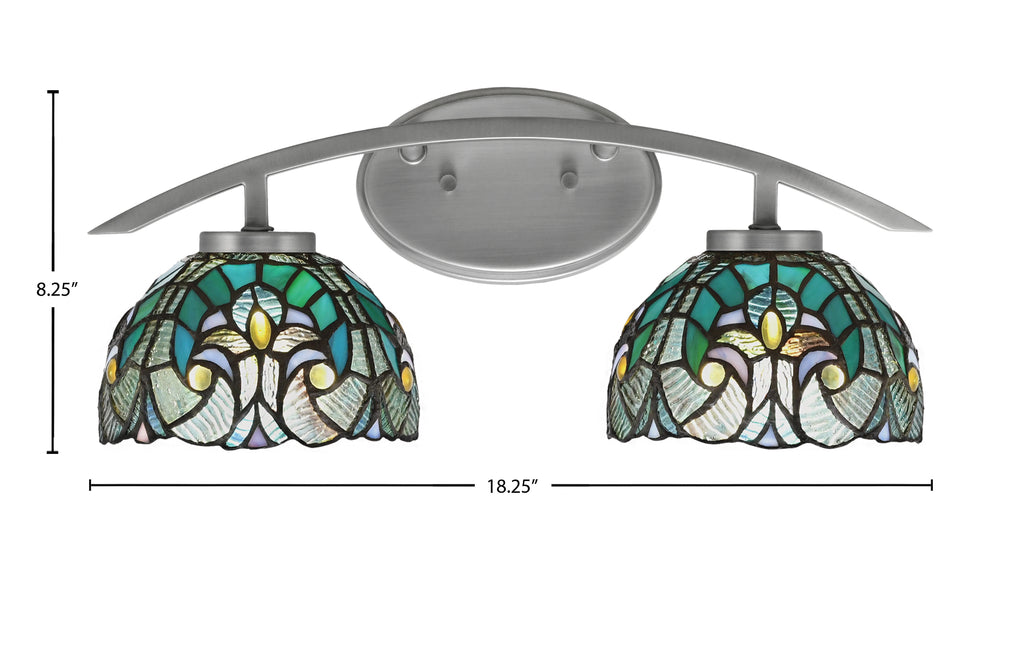 Kurve Two Light Bath Bar in Graphite with 7" Turquoise Cypress Art Glass Shade