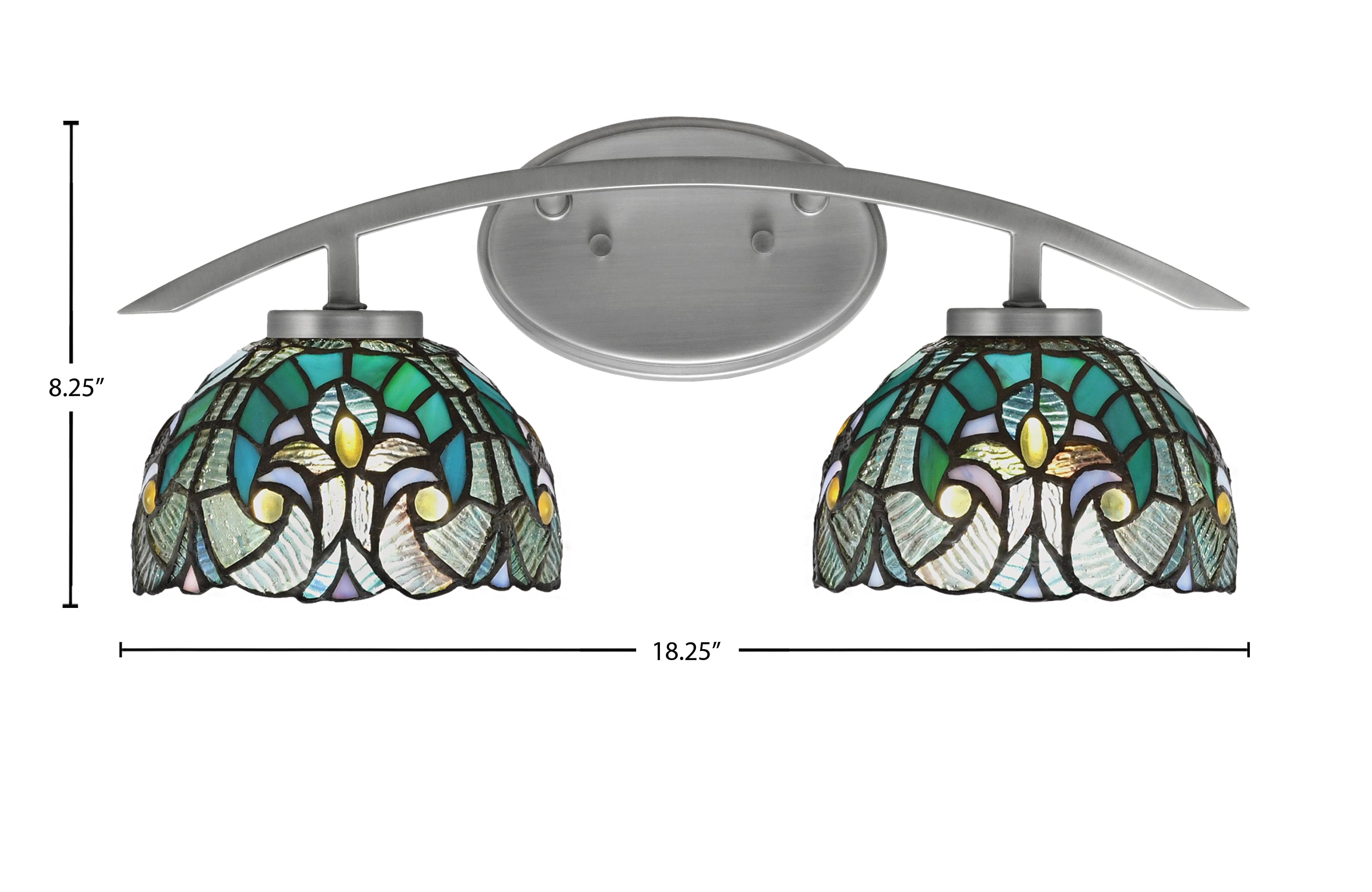 Kurve Two Light Bath Bar in Graphite with 7" Turquoise Cypress Art Glass Shade