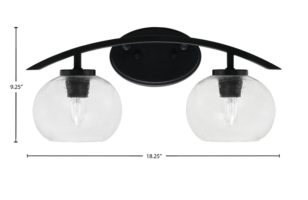Kurve Two Light Bath Bar in Matte Black with 7" Clear Bubble Shade