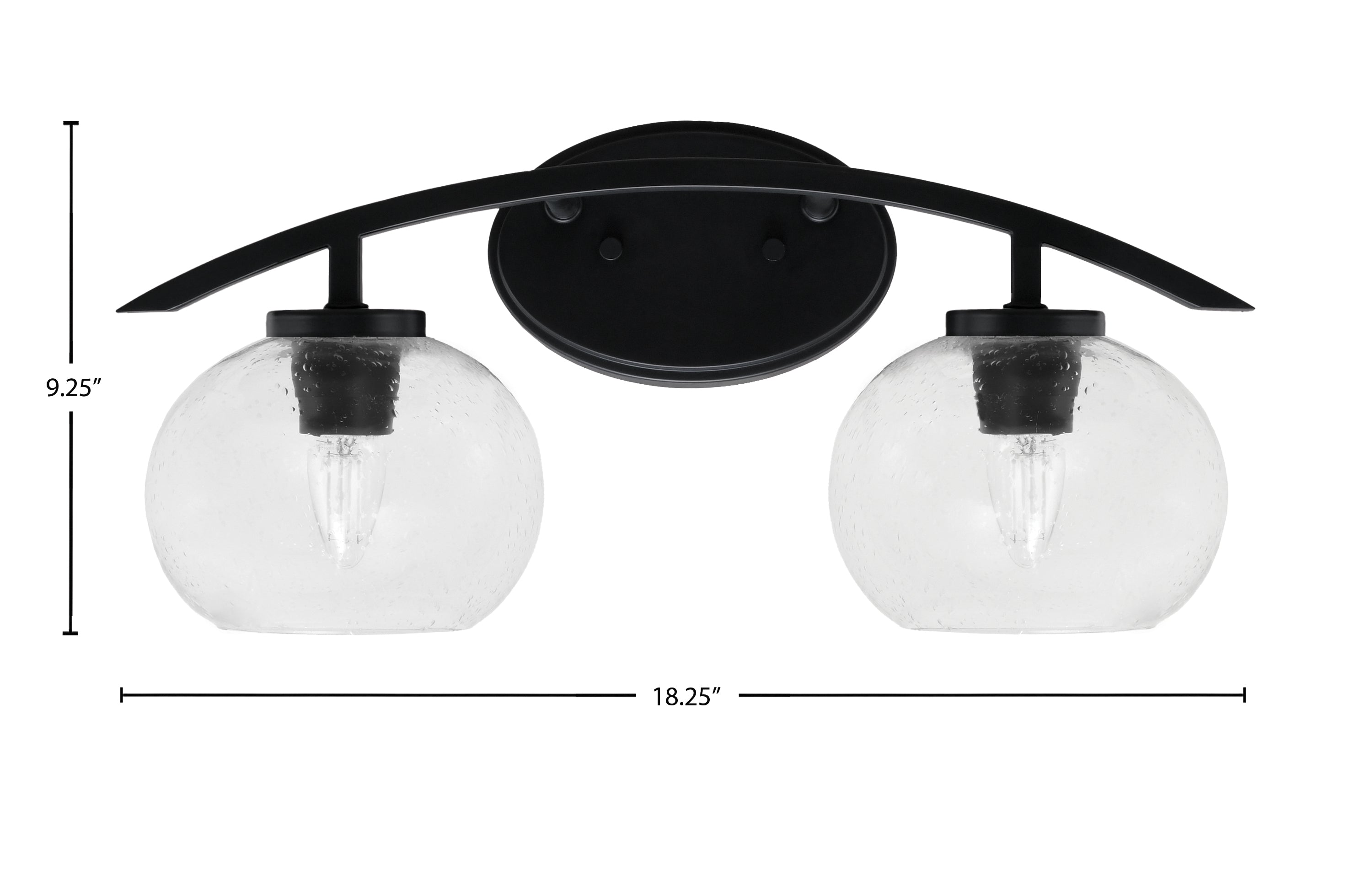 Kurve Two Light Bath Bar in Matte Black with 7" Clear Bubble Shade