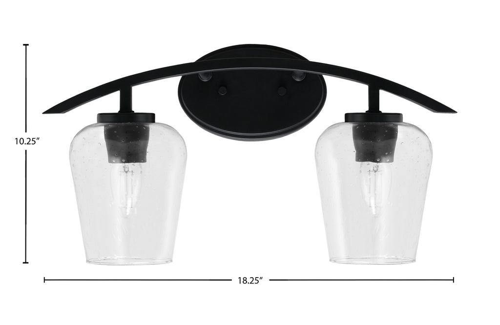 Kurve Two Light Bath Bar in Matte Black with 5" Clear Bubble Shade