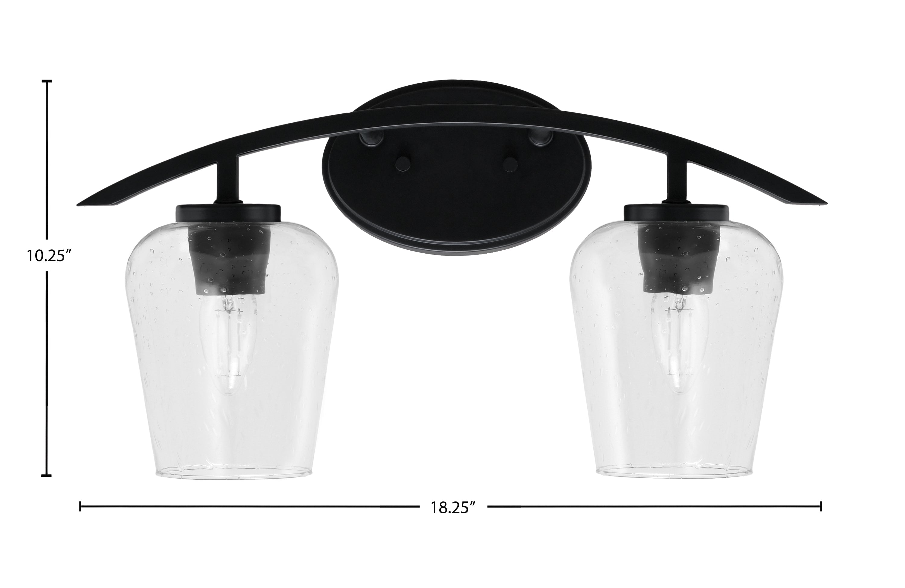 Kurve Two Light Bath Bar in Matte Black with 5" Clear Bubble Shade