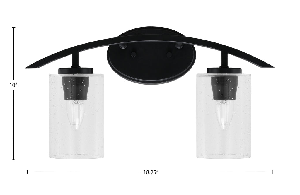 Kurve Two Light Bath Bar in Matte Black with 4" Clear Bubble Shade