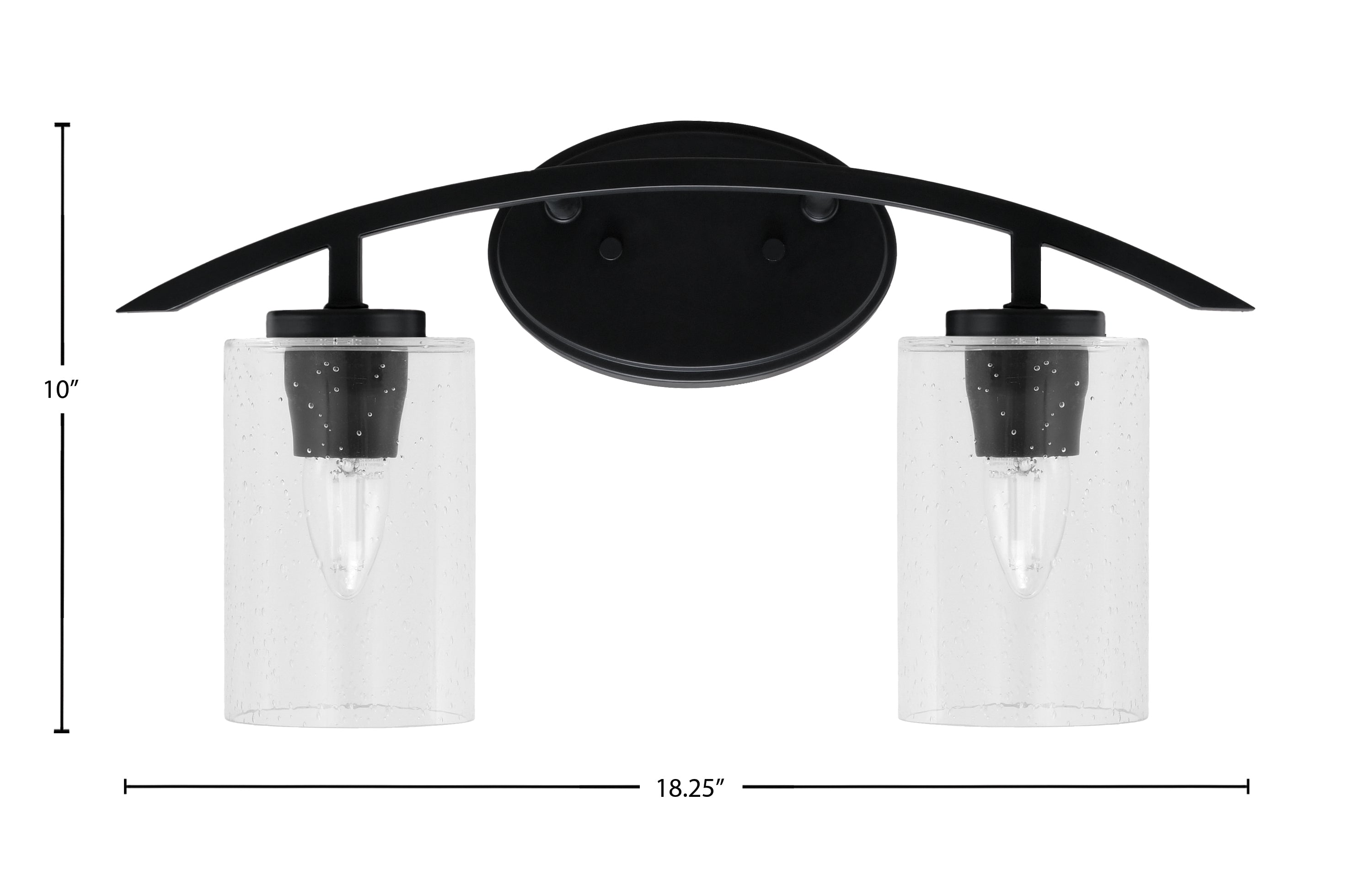 Kurve Two Light Bath Bar in Matte Black with 4" Clear Bubble Shade