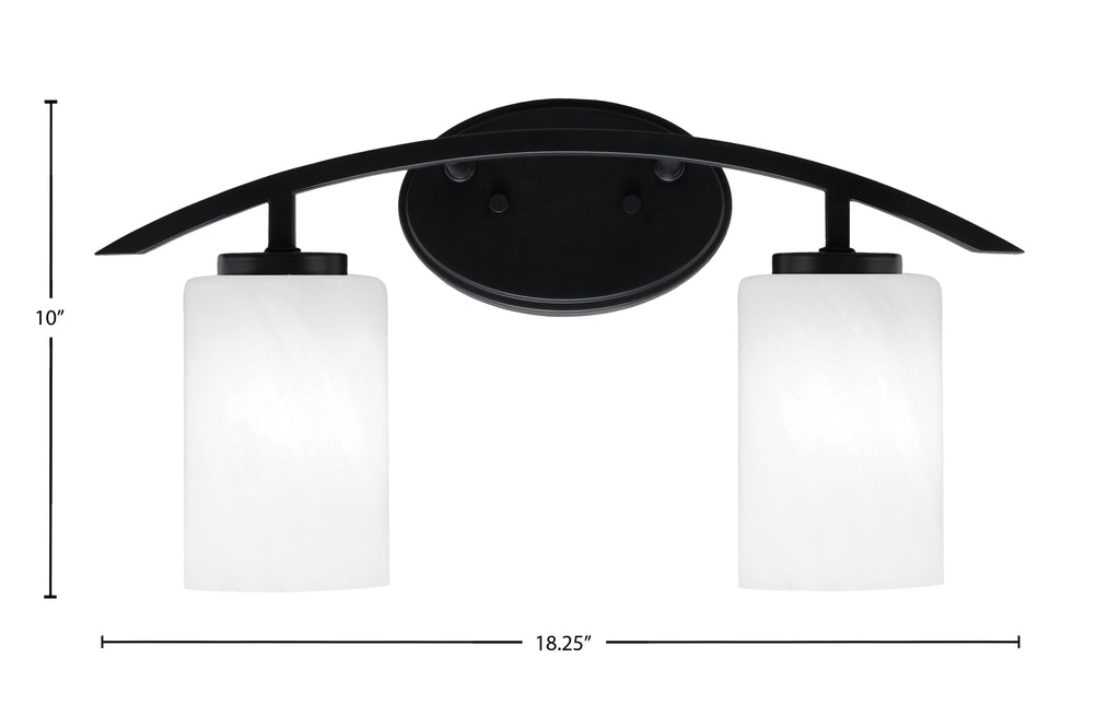 Kurve Two Light Bath Bar in Matte Black with 4" White Marble Shade