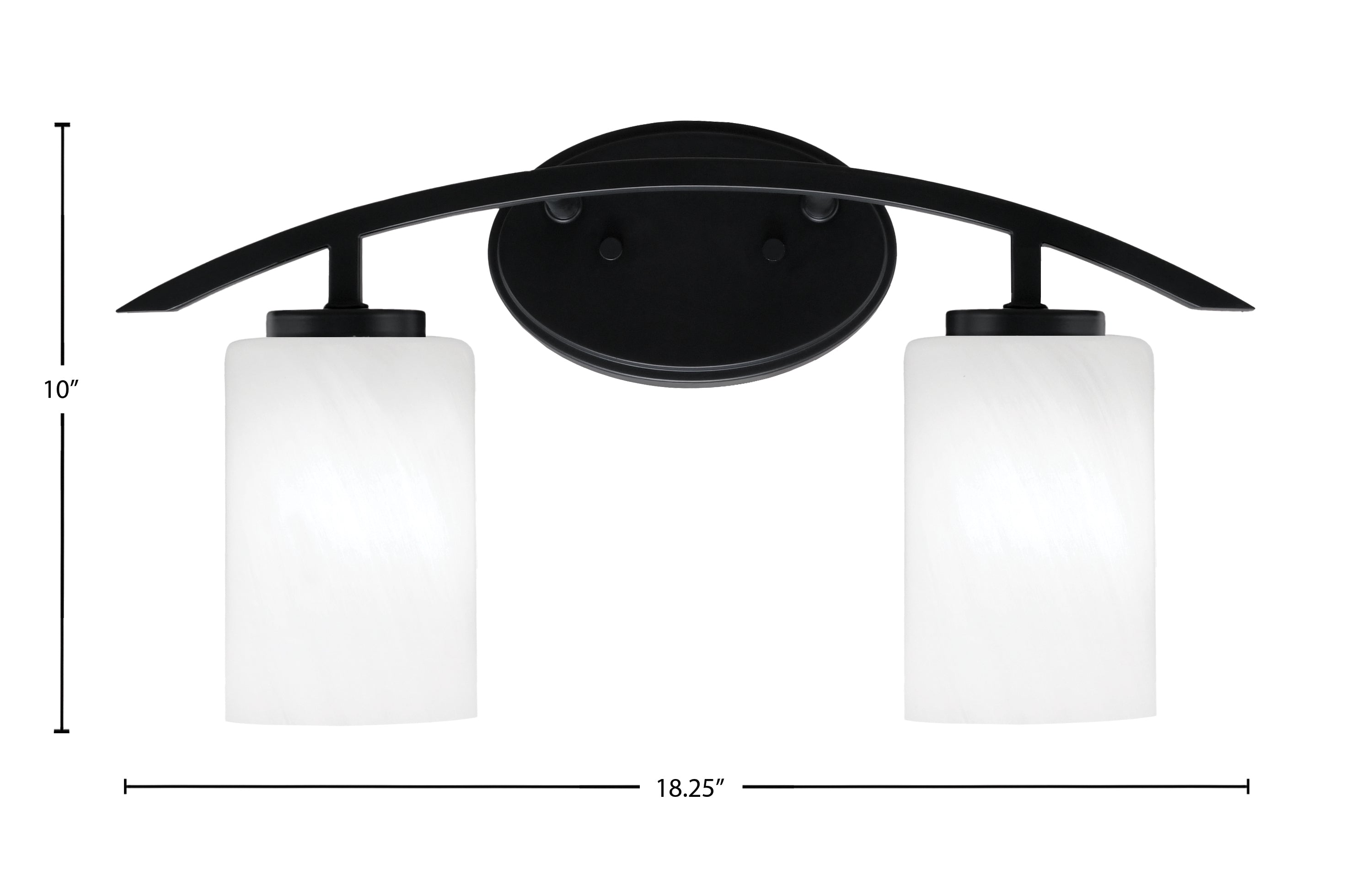 Kurve Two Light Bath Bar in Matte Black with 4" White Marble Shade
