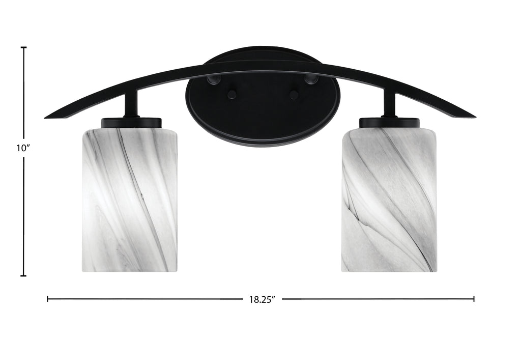 Kurve Two Light Bath Bar in Matte Black with 4" Onyx Swirl Shade