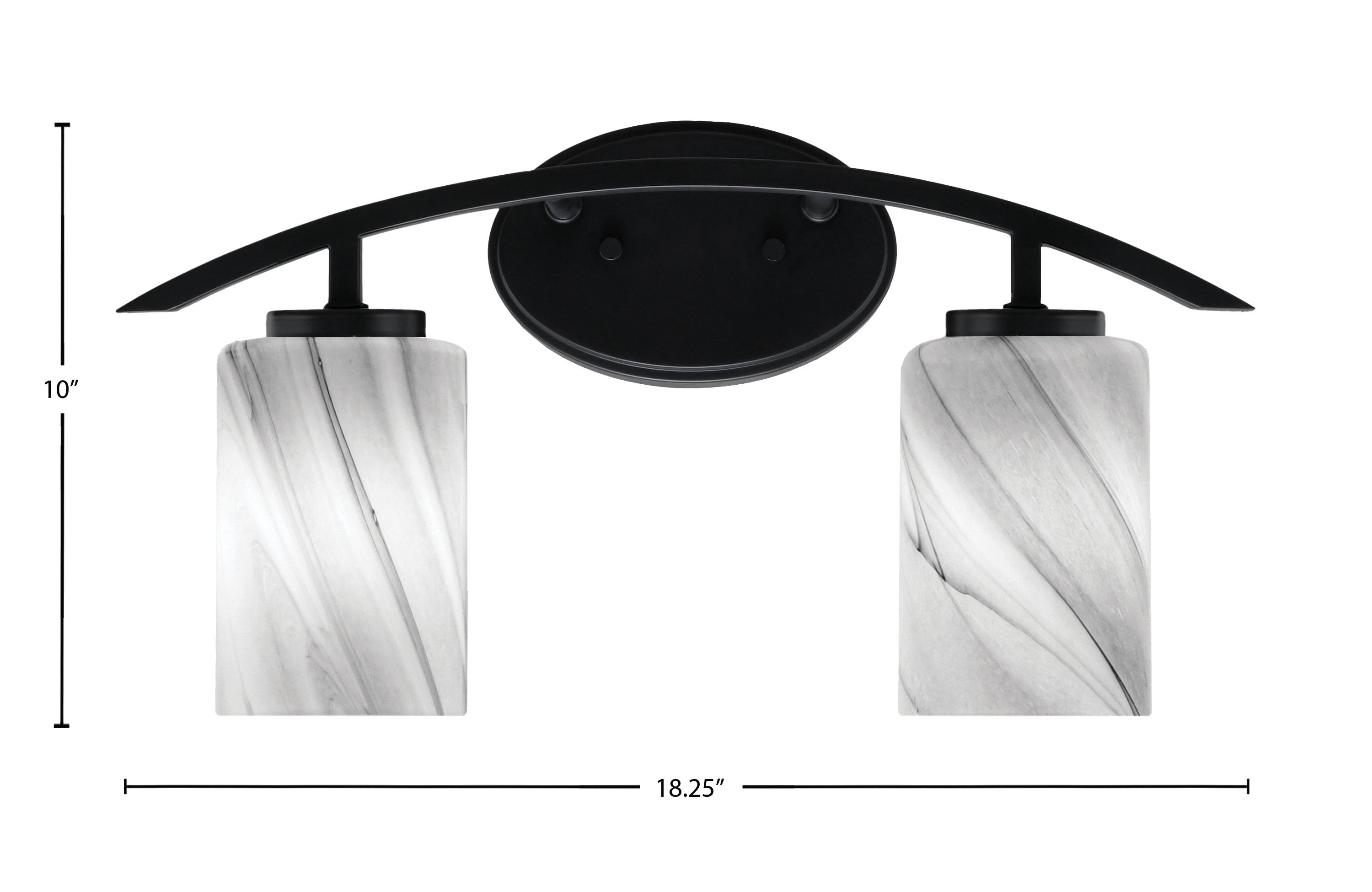 Kurve Two Light Bath Bar in Matte Black with 4" Onyx Swirl Shade