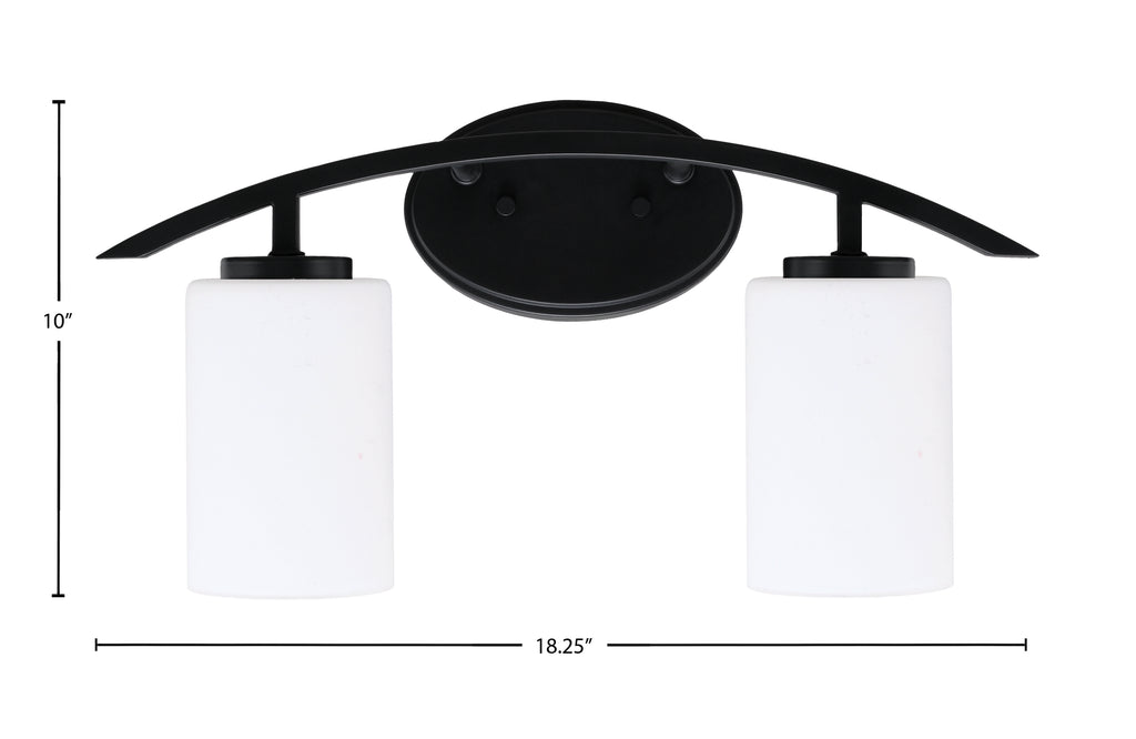 Kurve Two Light Bath Bar in Matte Black with 4" White Muslin Shade