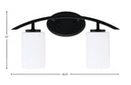Kurve Two Light Bath Bar in Matte Black with 4" White Muslin Shade