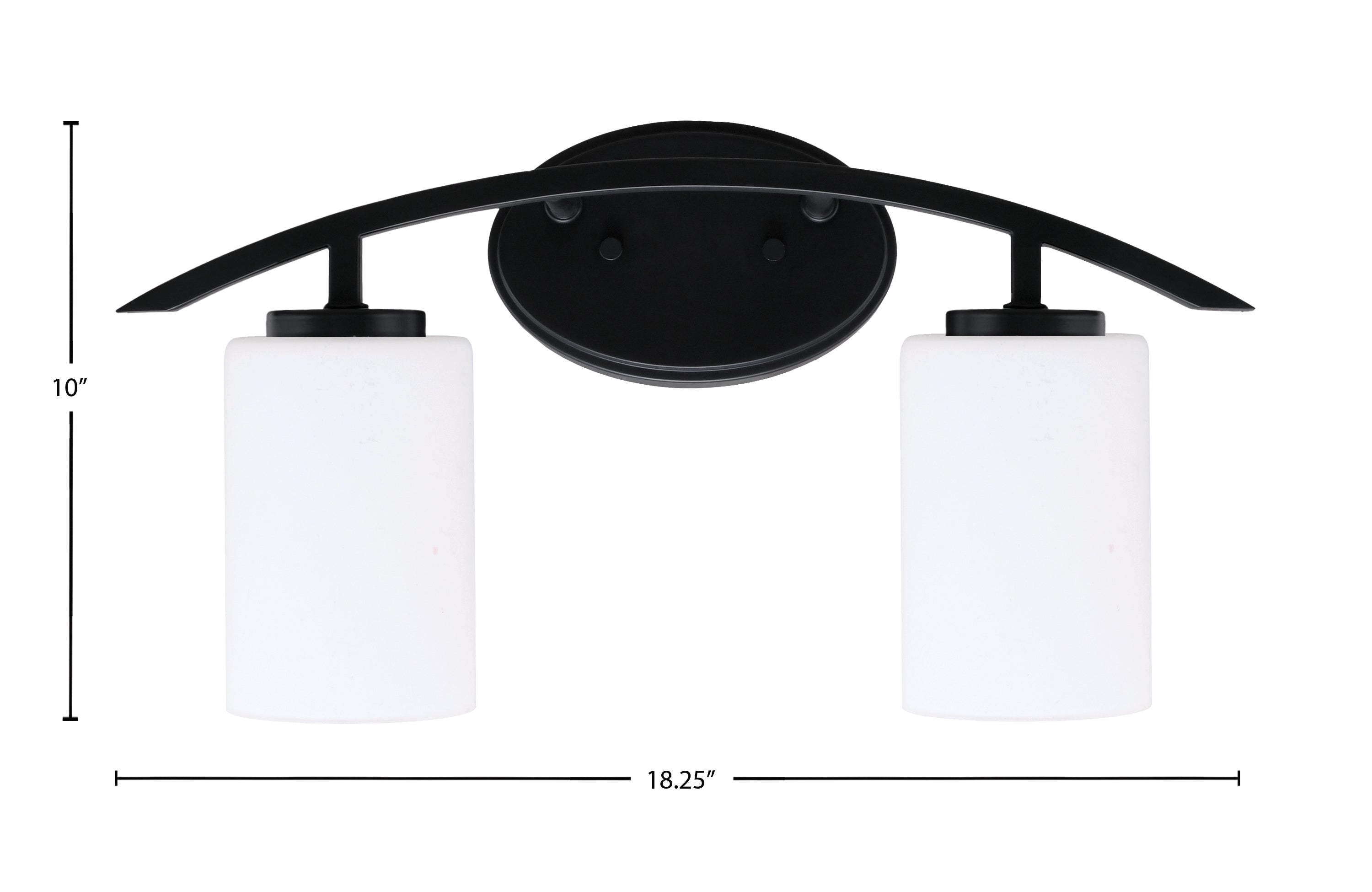 Kurve Two Light Bath Bar in Matte Black with 4" White Muslin Shade