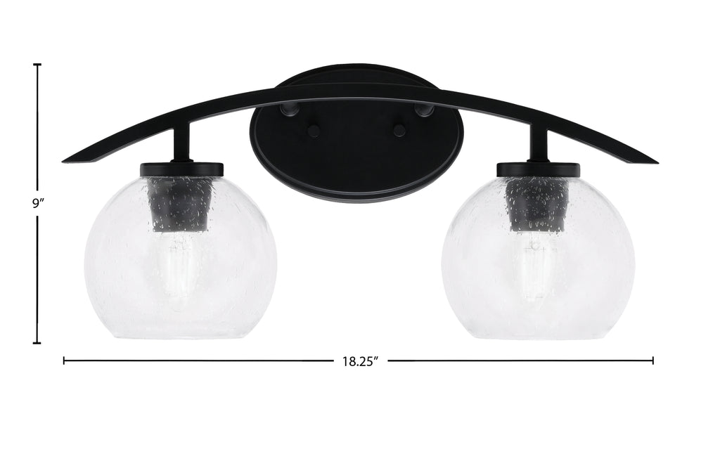 Kurve Two Light Bath Bar in Matte Black with 5.75" Clear Bubble Shade