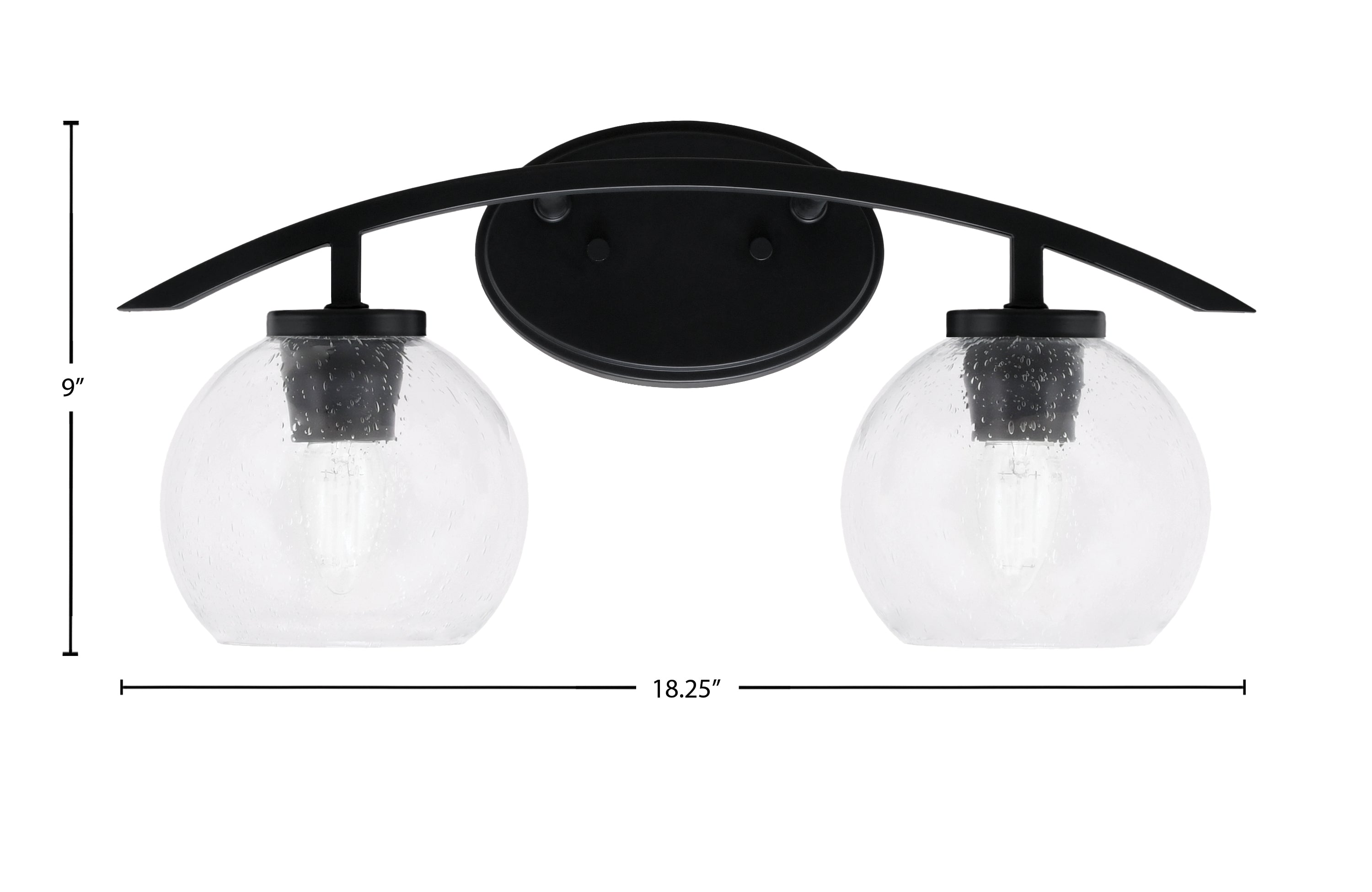Kurve Two Light Bath Bar in Matte Black with 5.75" Clear Bubble Shade