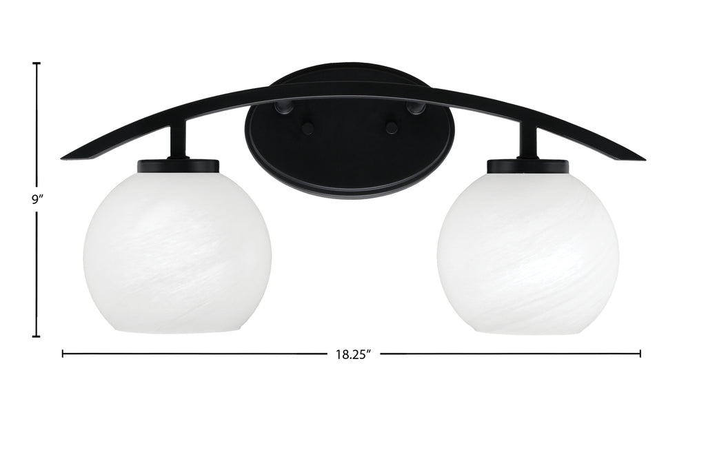 Kurve Two Light Bath Bar in Matte Black with 5.75" White Marble Shade