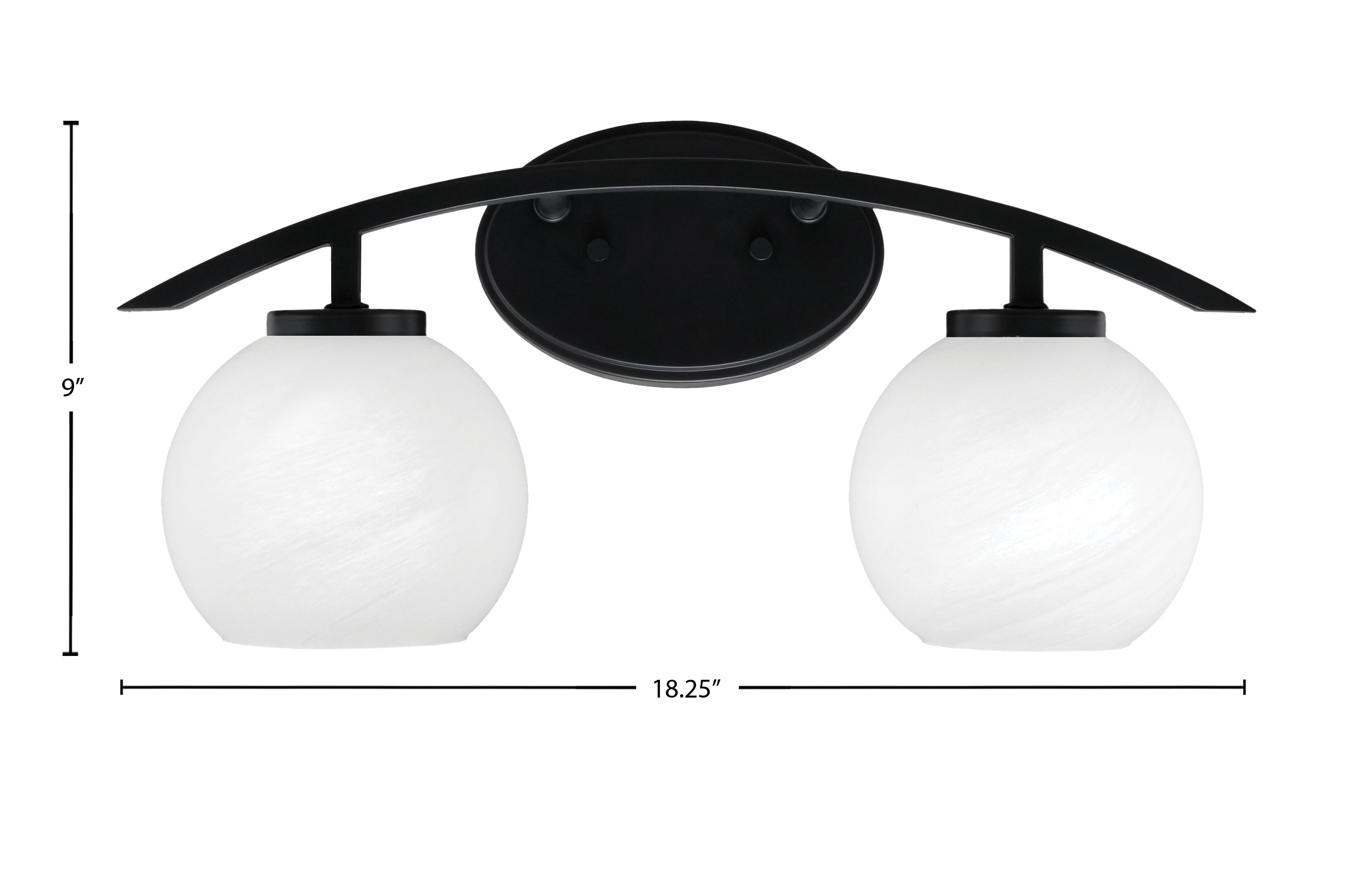 Kurve Two Light Bath Bar in Matte Black with 5.75" White Marble Shade