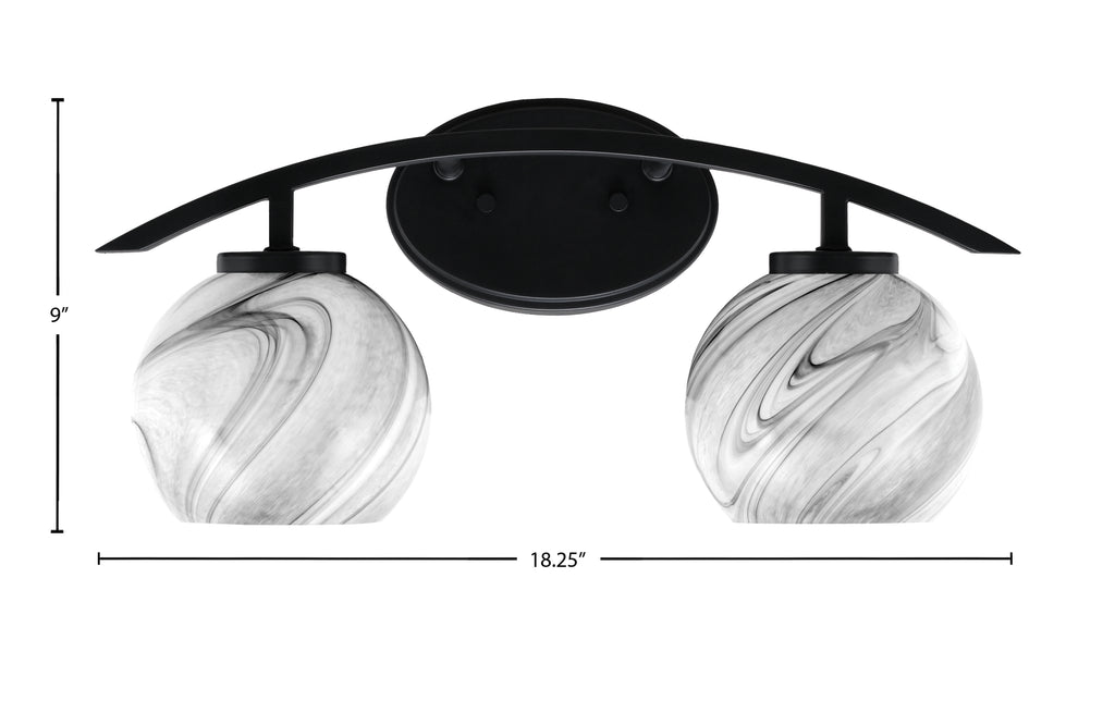 Kurve Two Light Bath Bar in Matte Black with 5.75" Onyx Swirl Shade